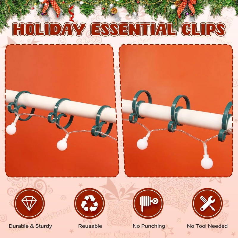 Heonay Christmas Light Clips for Banister Christmas Banister Clips Holiday Garland Hanger Hooks for Stockings String Lights Indoor Outdoor Decorations Stair Railing Fence Deck (Green, 16 PCS) - Image 3